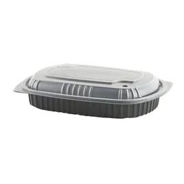 Half Rib Take-Out Container Base & Lid Combo 32 OZ PP Black Clear Microwave Safe Anti-Fog 126/Case