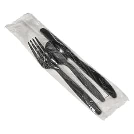 Victoria Bay 4PC Cutlery Kit PS Black Heavyweight Freezer Safe With White Napkin,Fork,Knife,Soup Spoon 250/Case