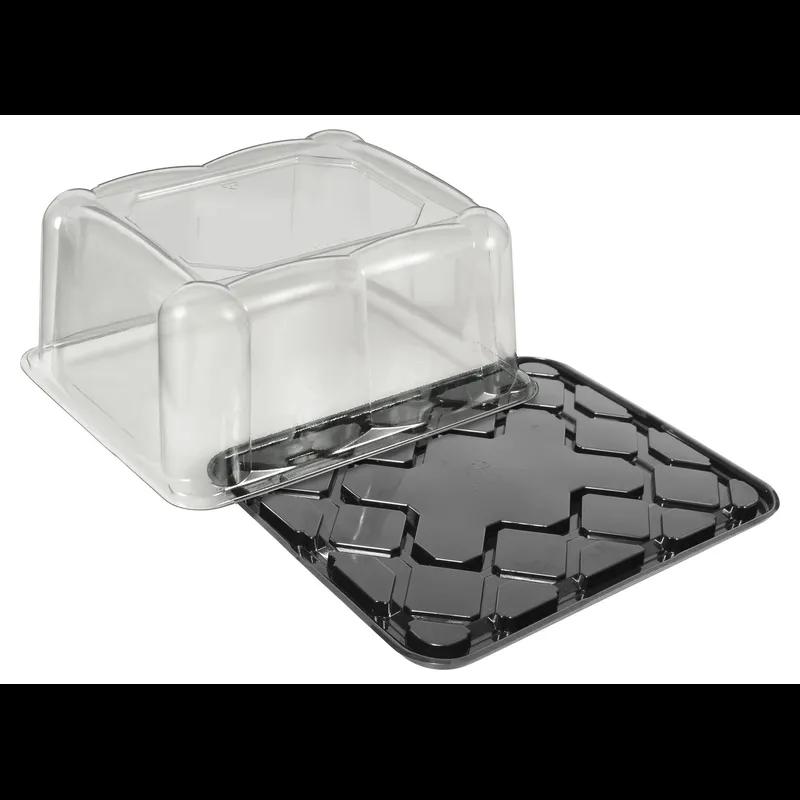 DisplayCake® 1/8 Sheet Cake Container & Lid Combo With Dome Lid 11X9X5 IN PET Black Clear 100/Case