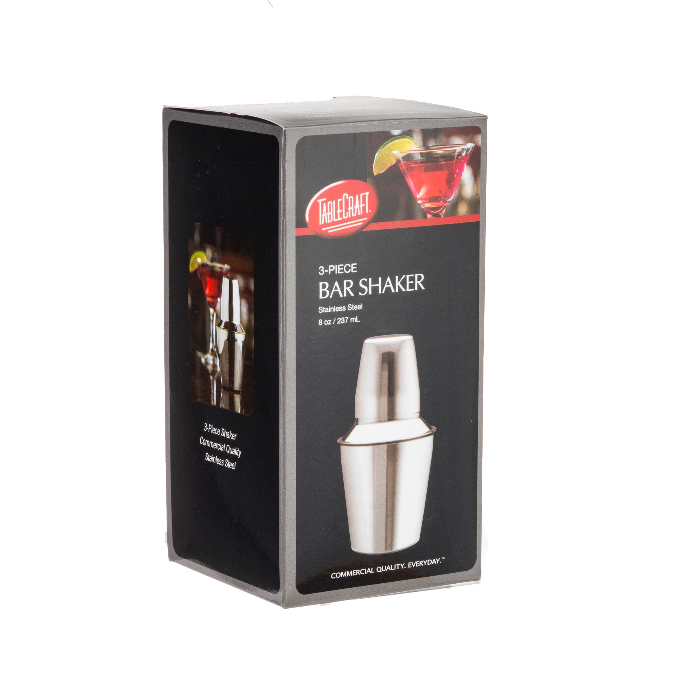 Bar Shaker 3.125X3.125X5.875 IN 8 FLOZ Stainless Steel (200 Series) Silver 3-Piece Set Dishwasher Safe 6 Count/Case