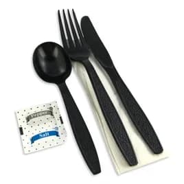 Victoria Bay 6PC Cutlery Kit PS Black Extra Heavy With Napkin,Fork,Knife,Spoon,Salt & Pepper 250/Case