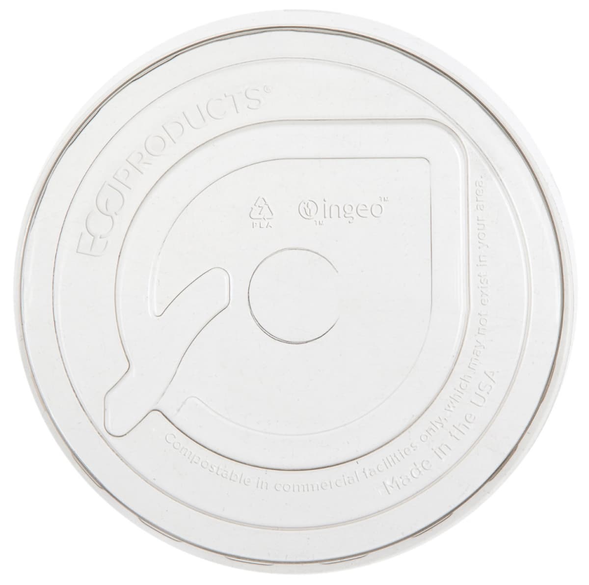 GreenStripe® Lid Flat PLA Translucent For 9-24 OZ Cold Cup With Hole 1000/Case