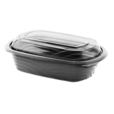 Cold Take-Out Container Base & Lid Combo With Dome Lid 32 OZ PET Black Clear Anti-Fog Leak Resistant 126/Case
