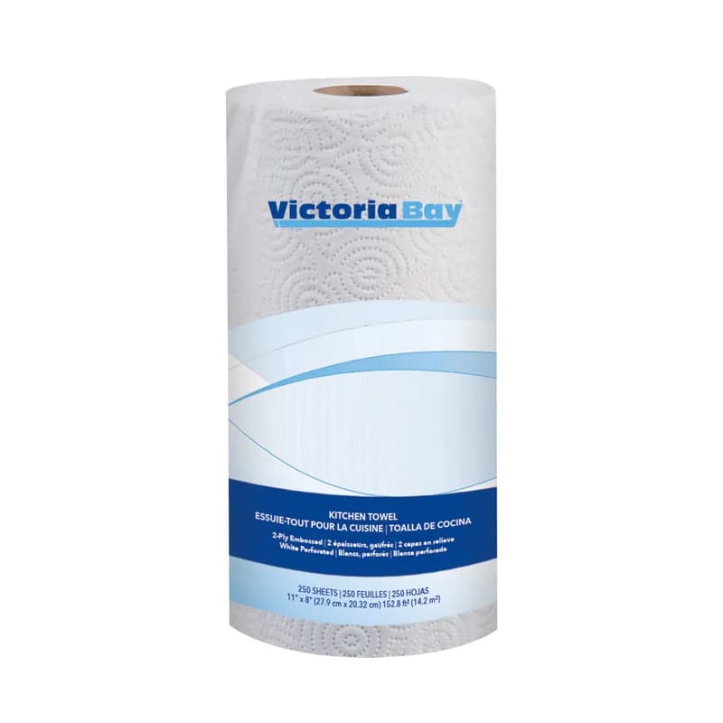 Victoria Bay Household & Kitchen Roll Paper Towel 11X8 IN 2PLY White 250 Sheets/Roll 12 Rolls/Case