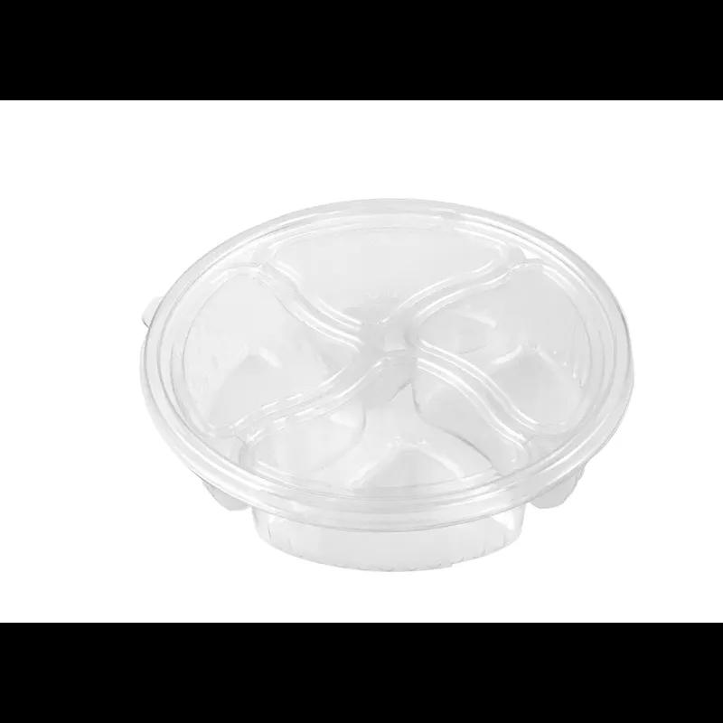 Olive Serving Tray With Flat Lid 10 IN 4 Compartment Clear Round 50/Case