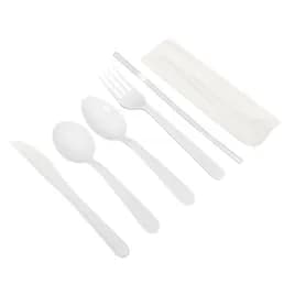 Victoria Bay 6PC Cutlery Kit PP White Heavyweight With Napkin,Fork,Knife,Teaspoon,Soup Spoon,Flex Straw 250/Case