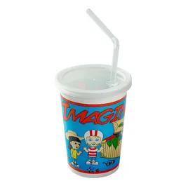 Cup, Lid & Straw Combo Kid With Flat Lid 12 OZ Plastic Multicolor Imagination 250 Count/Pack 1 Packs/Case 250 Count/Case