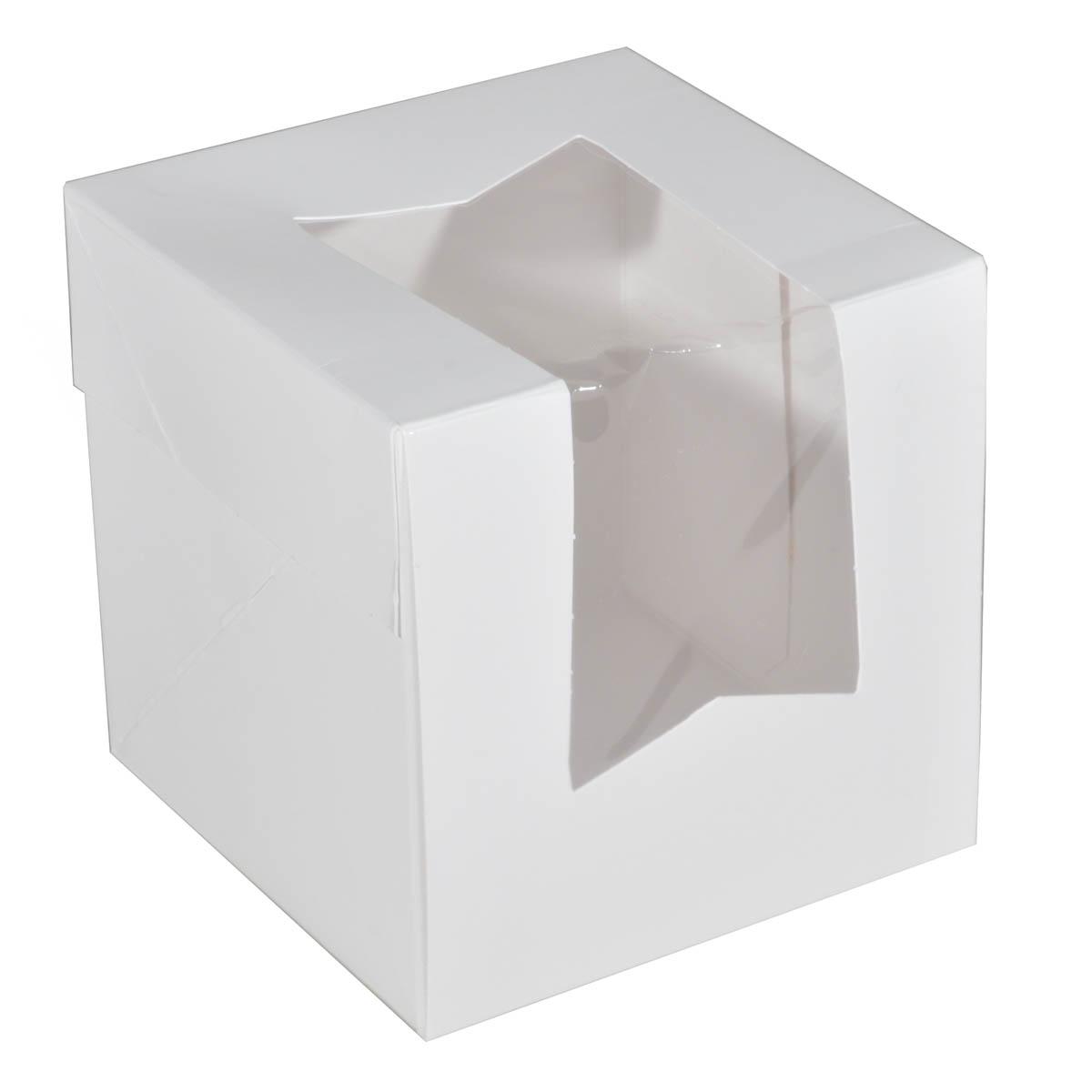 Cupcake Box 4X4X4 IN SBS Paperboard White Square Lock Corner Tuck Top With Window 200/Case