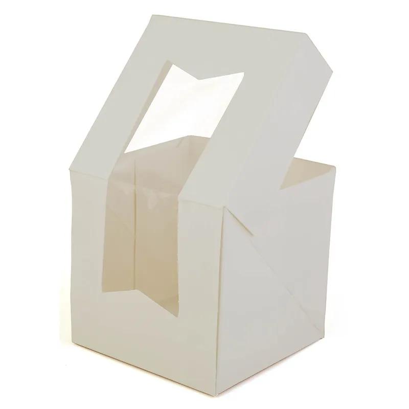 Cupcake Box 4X4X4 IN SBS Paperboard White Square Lock Corner Tuck Top With Window 200/Case
