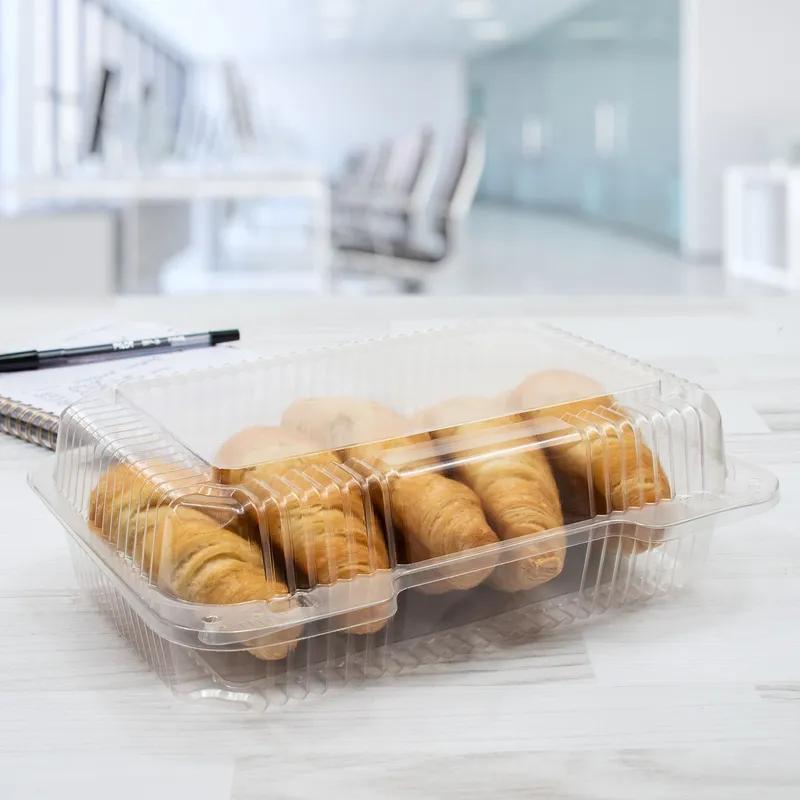 Dart® StayLock® Take-Out Container Hinged With Dome Lid 9.375X6.8X3.1 IN OPS Clear Oblong Bar Lock 125 Count/Pack 2 Packs/Case