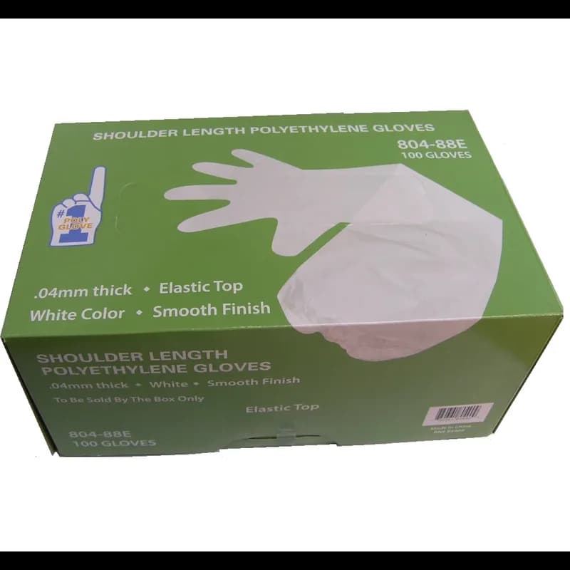 Gloves OS 34 IN White 1.5MIL PE Disposable Elastic Top Shoulder-Length 100 Count/Box 10 Box/Case 1000 Count/Case