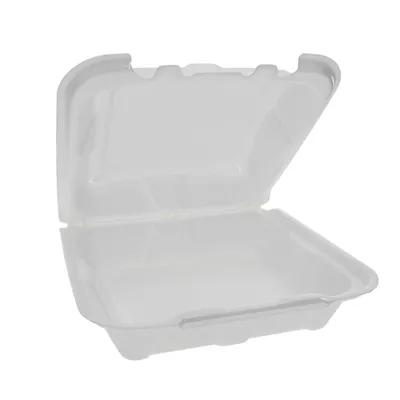 Take-Out Container Hinged With Dome Lid 8.4X8X3 IN Polystyrene Foam White Square Closing Tabs 150/Case