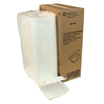 Take-Out Container Hinged With Dome Lid 8.4X8X3 IN Polystyrene Foam White Square Closing Tabs 150/Case