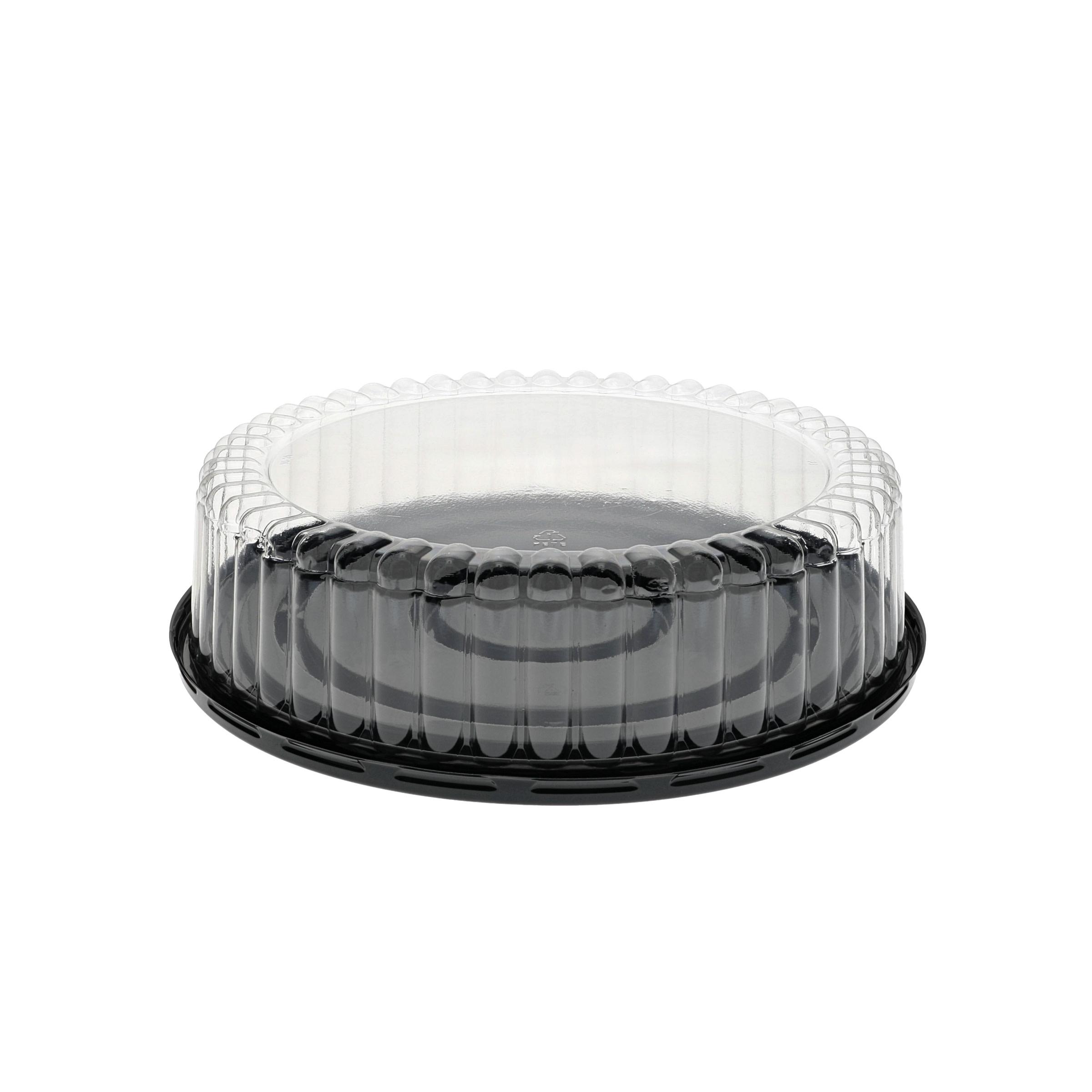 Bakery Container & Lid Combo 8IN Cake 9.75X2.5 IN PET Black Clear Fluted 100/Case