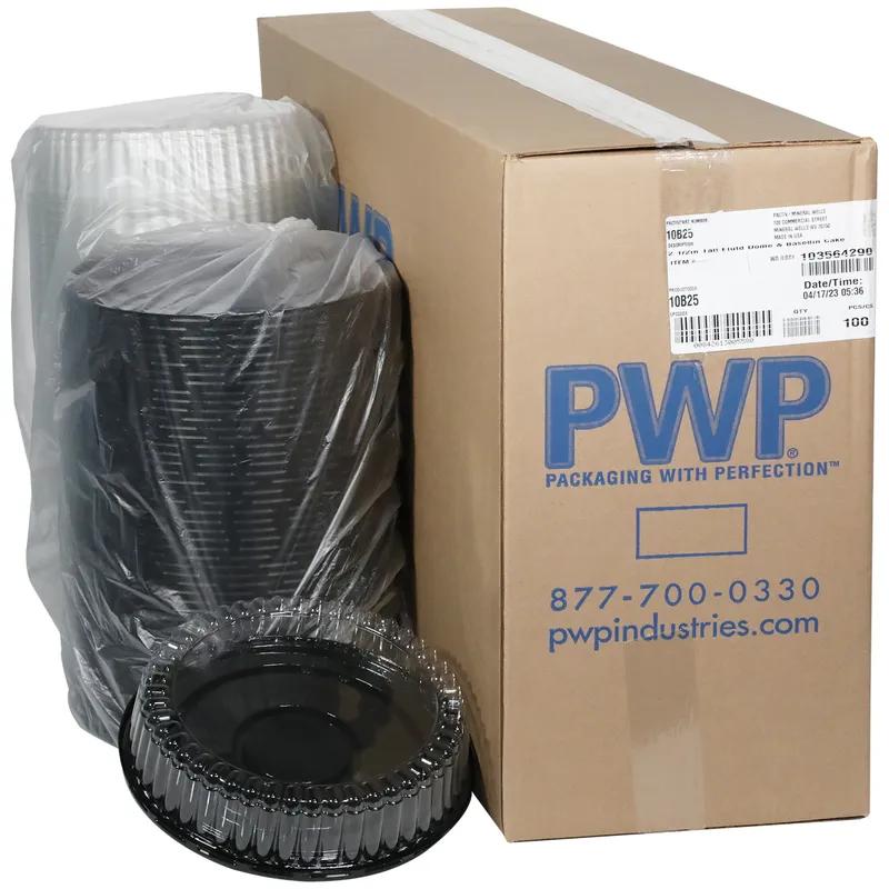 Bakery Container & Lid Combo 8IN Cake 9.75X2.5 IN PET Black Clear Fluted 100/Case