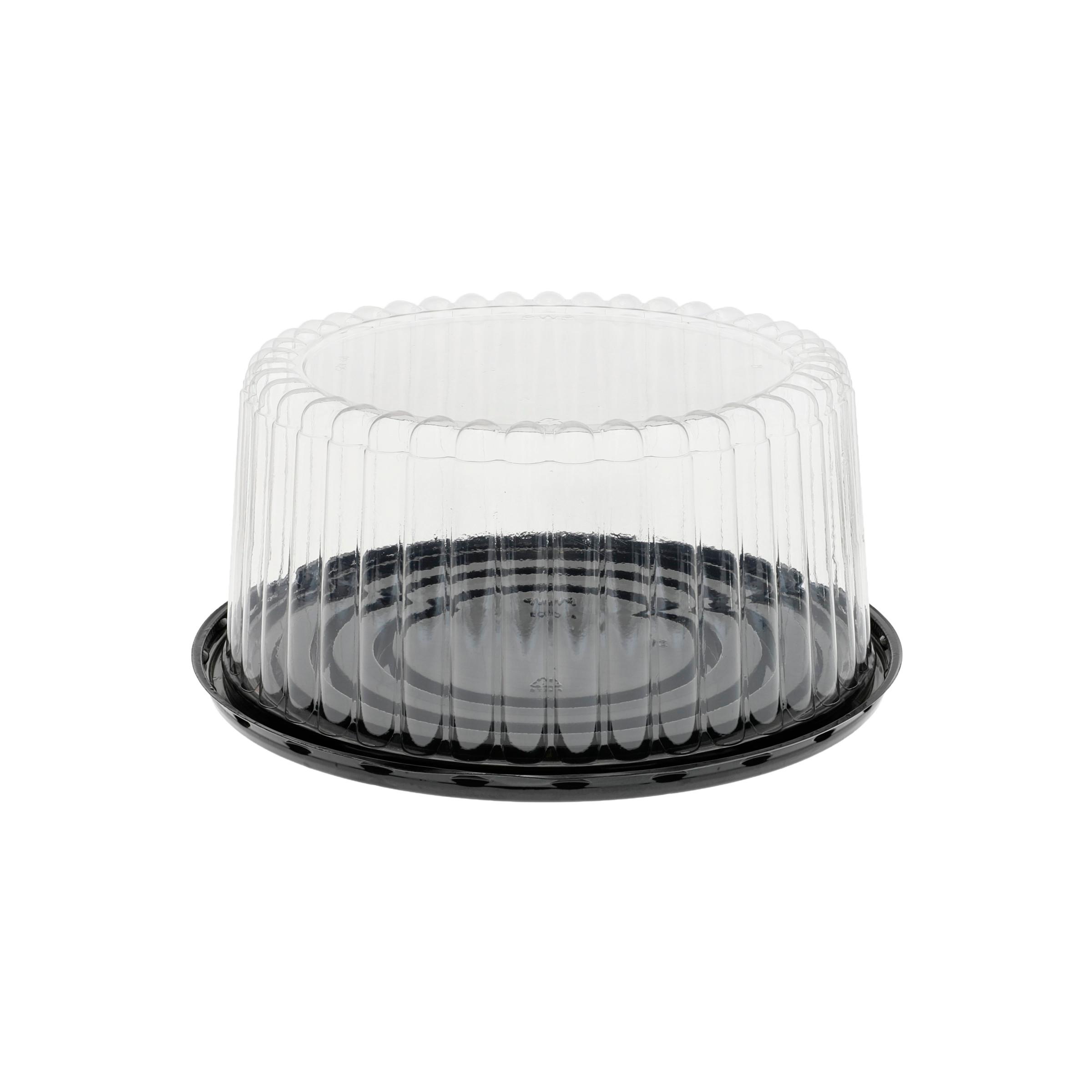Cake Container & Lid Combo With High Dome Lid 9X4.25 IN PET Clear Black Round Fluted 100/Case