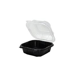 Sandwich Take-Out Container Hinged With Dome Lid 6X6X3 IN PP Black Clear Square 400/Case