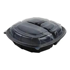 Take-Out Container Hinged With Dome Lid 10X10X1.84 IN 3 Compartment PP Black Clear Square 148/Case