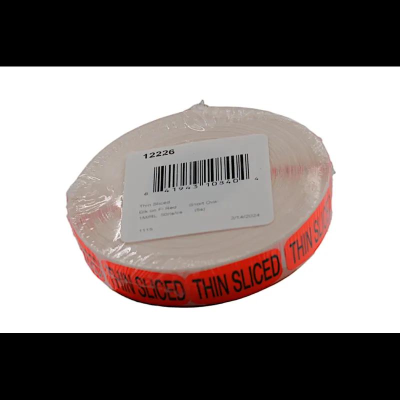Thin Sliced Label 0.625X1.25 IN Black Fluorescent Red Short Oval 1000 Count/Roll 50 Rolls/Case 50000 Count/Case