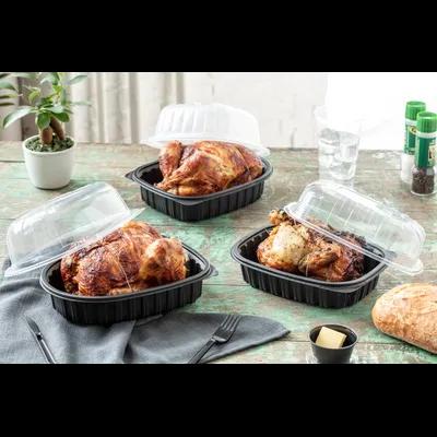 Roasted Chicken Roaster Container & Lid Combo 50 OZ 10.75X8.5X4.25 IN MFPP OPS Black Clear Zip Seal Anti-Fog 95/Case