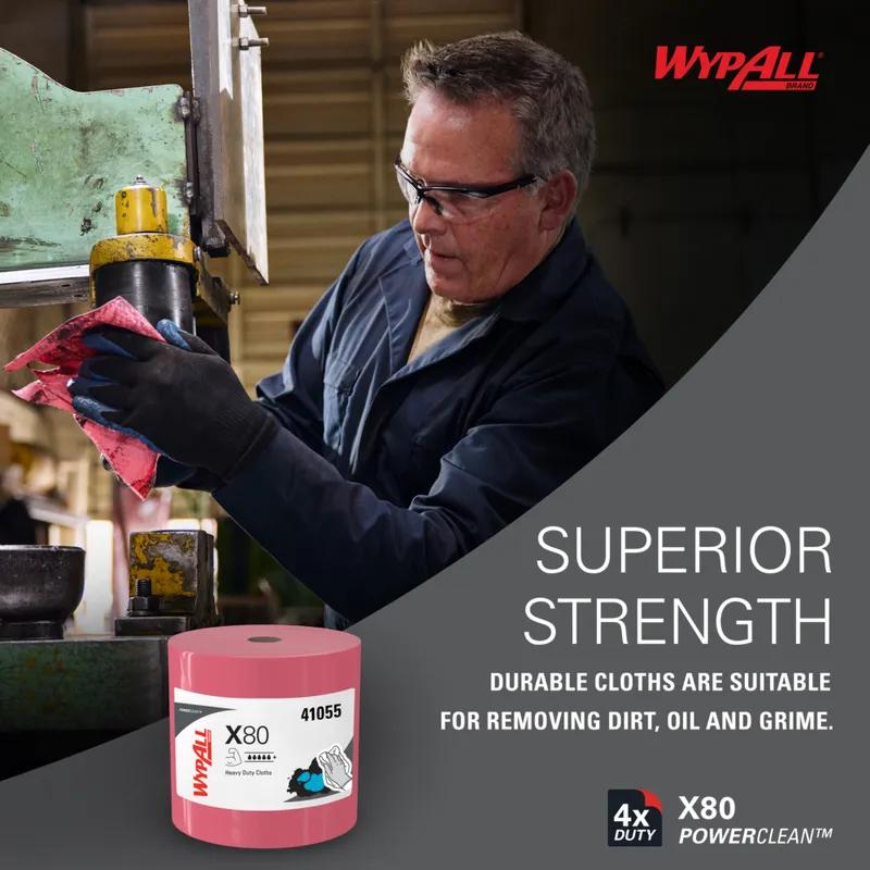 WypAll® X80 Cleaning Towel 12.4X12.2 IN Heavy Duty HydroKnit Red Jumbo Roll 475 Sheets/Roll 1 Rolls/Case 475 Sheets/Case