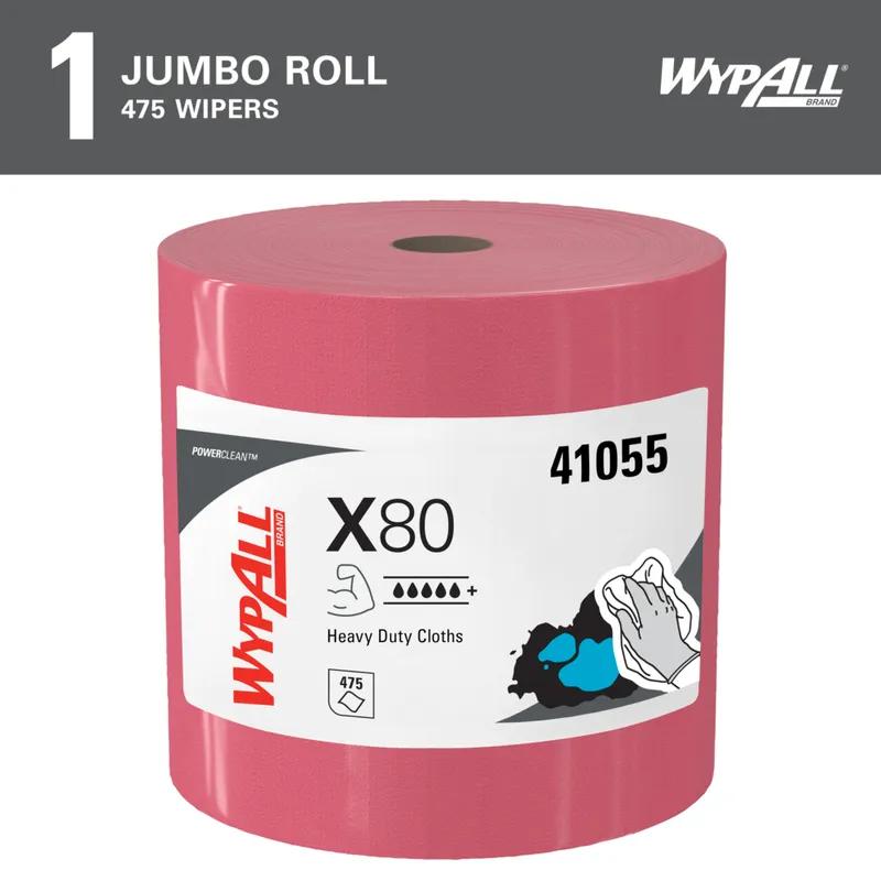 WypAll® X80 Cleaning Towel 12.4X12.2 IN Heavy Duty HydroKnit Red Jumbo Roll 475 Sheets/Roll 1 Rolls/Case 475 Sheets/Case