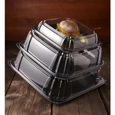 UltraStack® Serving Tray Base & Lid Combo With Dome Lid 16X16X4.65 IN PET Black Clear Square 25/Case