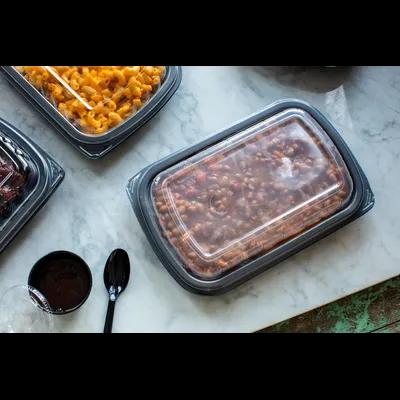 Half Rib Take-Out Container Base & Lid Combo With Dome Lid 10X7.1X2.1 IN MFPP OPS Black Clear Rectangle Anti-Fog 90/Case