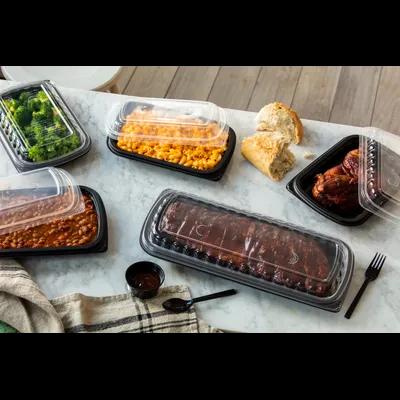 Half Rib Take-Out Container Base & Lid Combo With Dome Lid 10X7.1X2.1 IN MFPP OPS Black Clear Rectangle Anti-Fog 90/Case