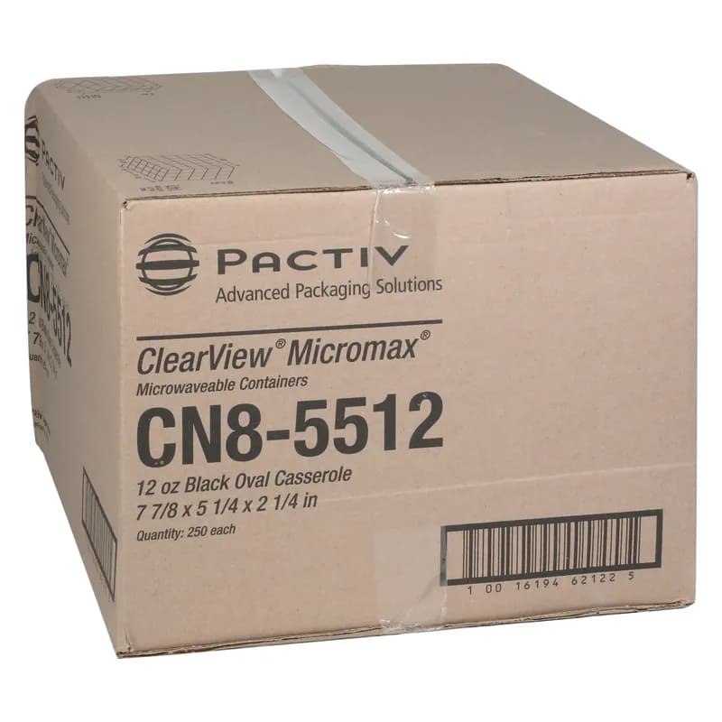 Casserole Take-Out Container Base With Dome Lid 7.875X5.25X2.25 IN MFPP Black Oval Leak Resistant 250/Case