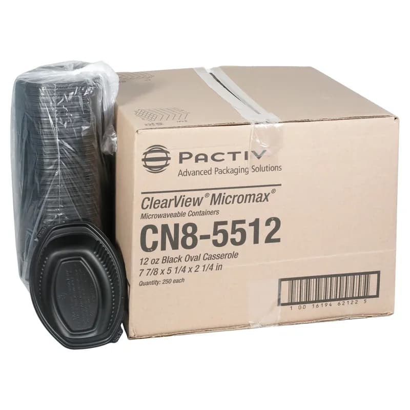 Casserole Take-Out Container Base With Dome Lid 7.875X5.25X2.25 IN MFPP Black Oval Leak Resistant 250/Case