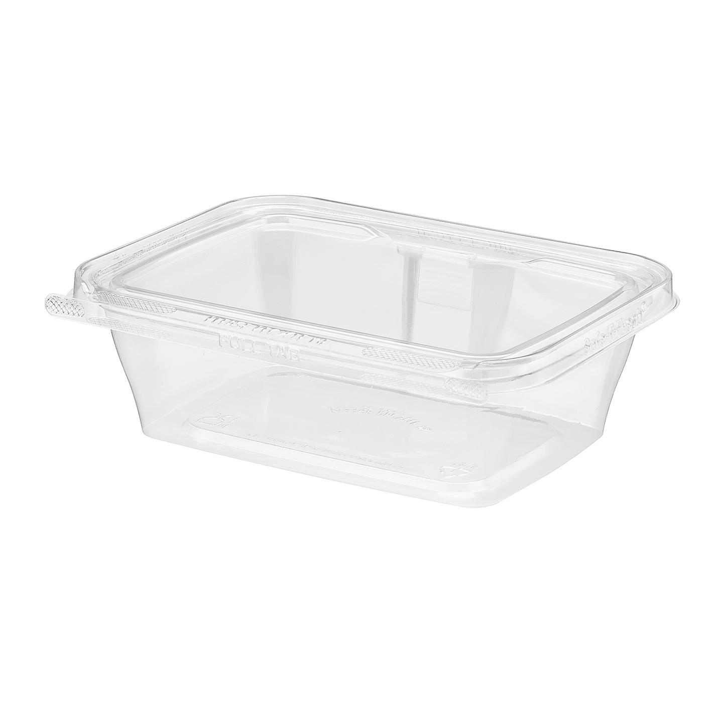 Safe-T-Fresh® Deli Container Hinged With Flat Lid 24 OZ RPET Clear Rectangle 200/Case