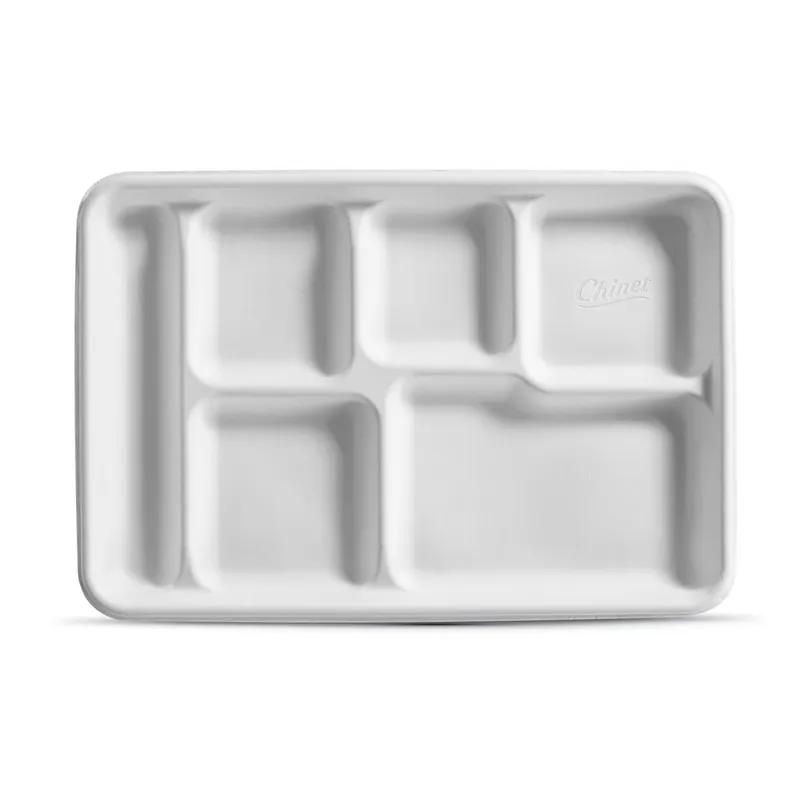 The Chinet Brand® Cafeteria & School Lunch Tray Base 8.5X12.5 IN 6 Compartment Molded Fiber White Rectangle 500/Case