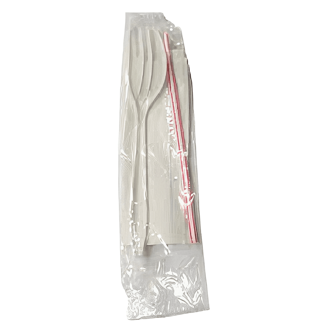 3PC Cutlery Kit Medium Weight With Napkin,Fork,Milk Straw 1000/Case