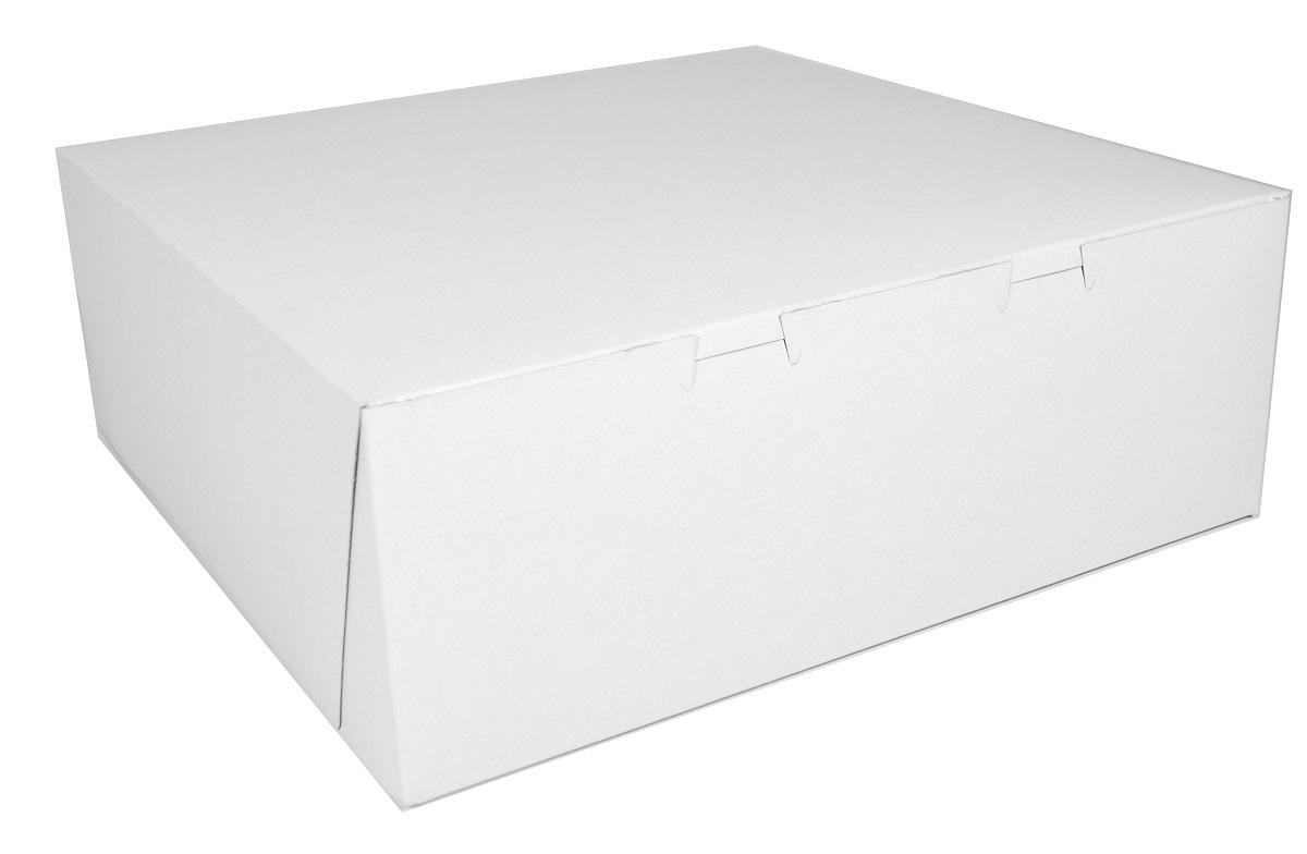Bakery Box 14X14X5 IN Clay-Coated Kraft Board White Kraft Square Lock Corner Tuck Top 50/Bundle