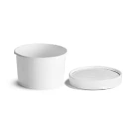 Food Container With Flat Lid 8-10 OZ Paperboard White Round Combo Vented 250/Case