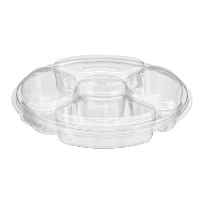Essentials Deli Container Base & Lid Combo With Dome Lid 42 OZ 5 Compartment rDPET Clear Round 100/Case