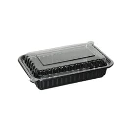 Take-Out Container Base & Lid Combo 16 OZ Plastic Black Rectangle Microwave Safe 150/Case
