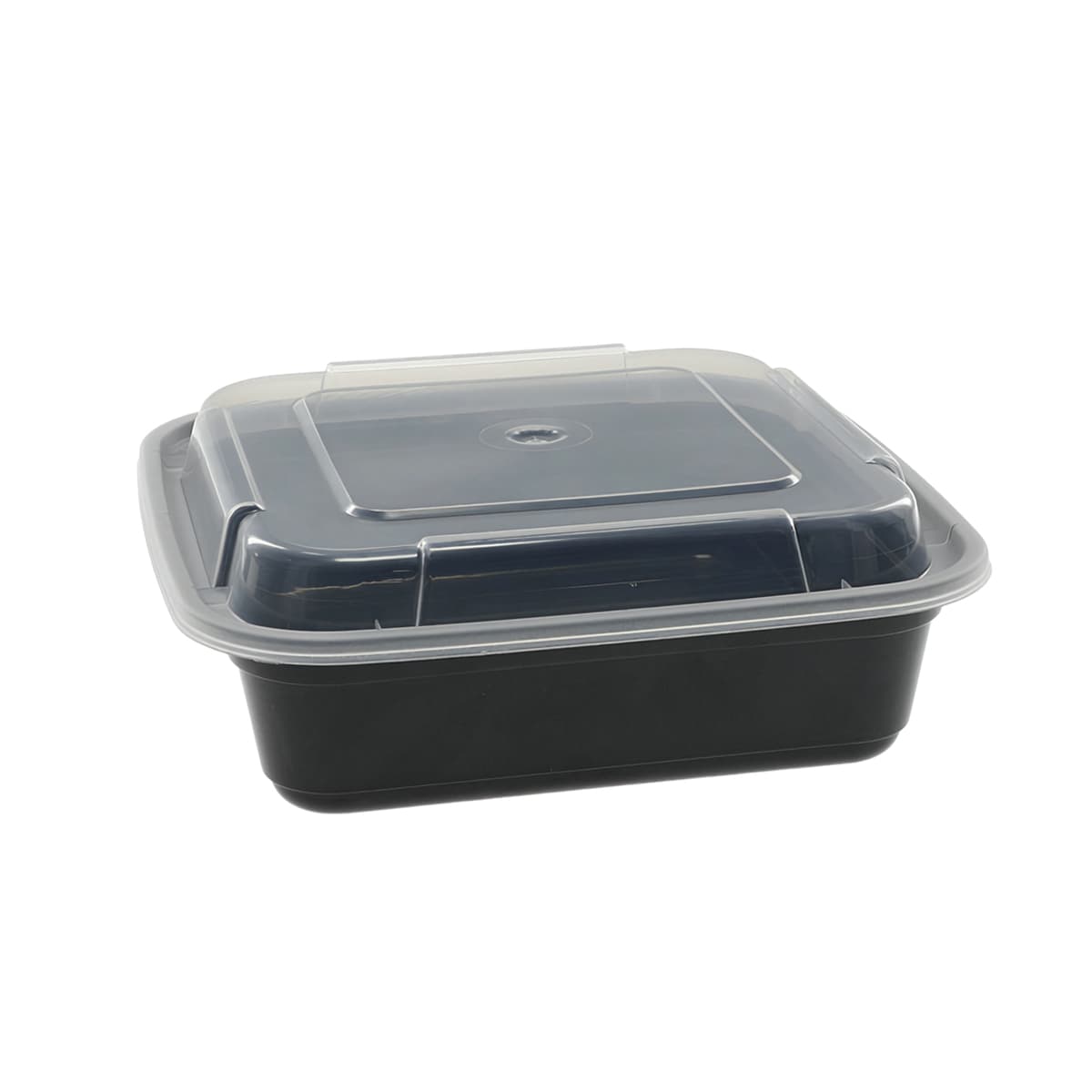 Take-Out Container Base & Lid Combo With Dome Lid 26 OZ PP Black Clear Square 150/Case