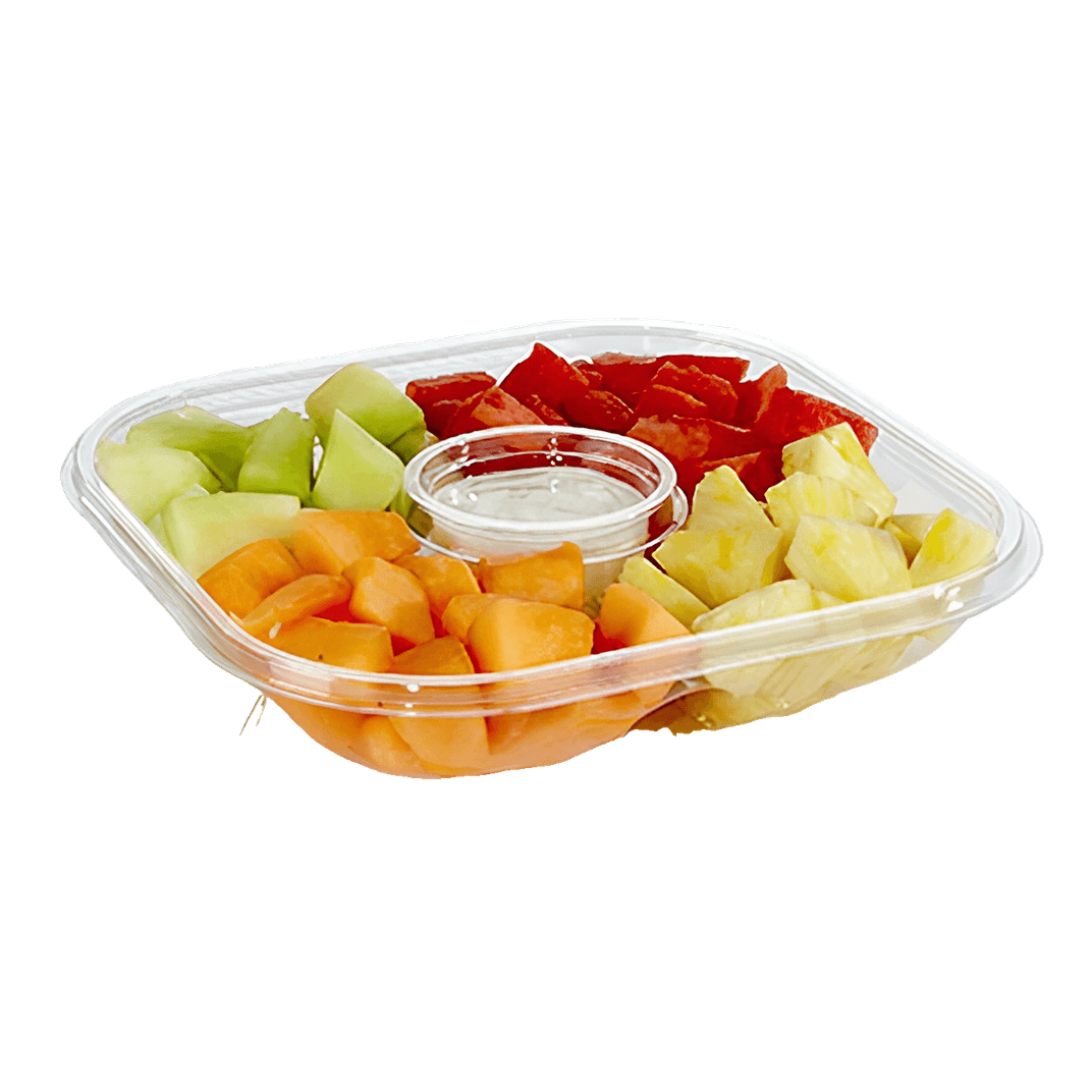 Deli Container Base 11X11X2 IN 4 Compartment PET Clear Square With Sauce Compartment 120/Case