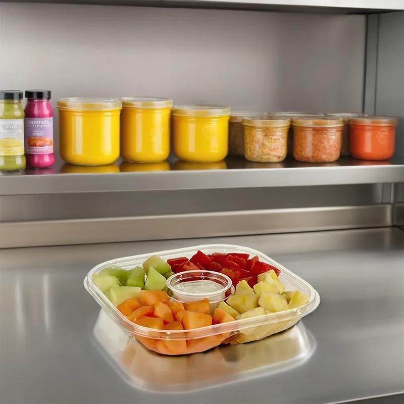 Deli Container Base 11X11X2 IN 4 Compartment PET Clear Square With Sauce Compartment 120/Case