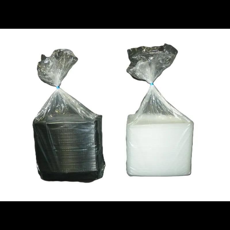 Take-Out Container Base & Lid Combo With Dome Lid Medium (MED) 48 OZ Plastic Black Clear Oblong 150/Case